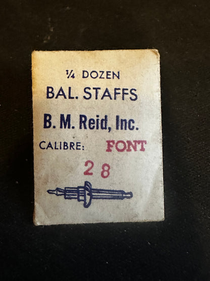 B. M. Reid Balance Staffs (2) for Font caliber 28 movements - new