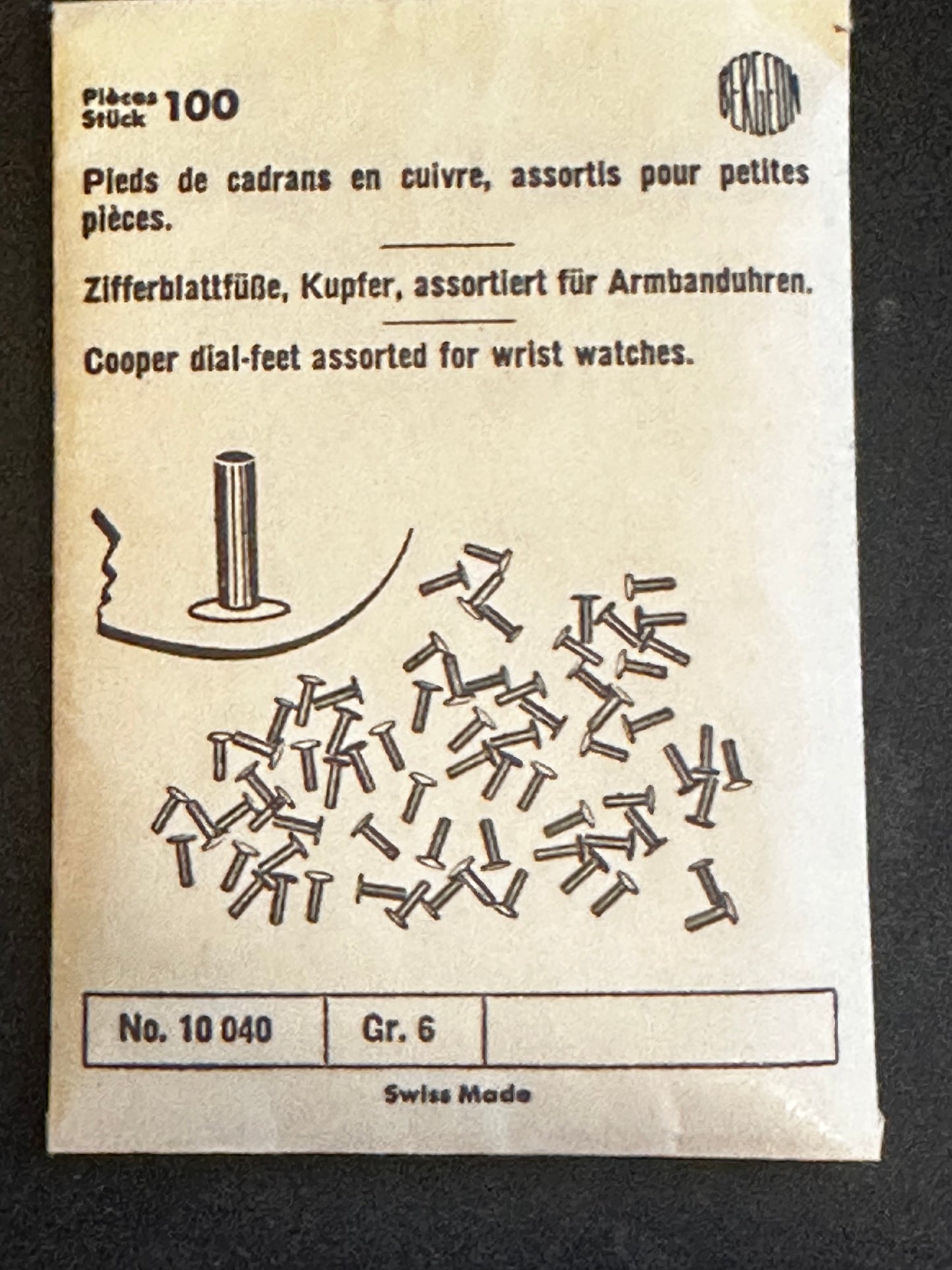 BERGEON Swiss Made Copper Dial Feet, 100 count, for Wrist Watches