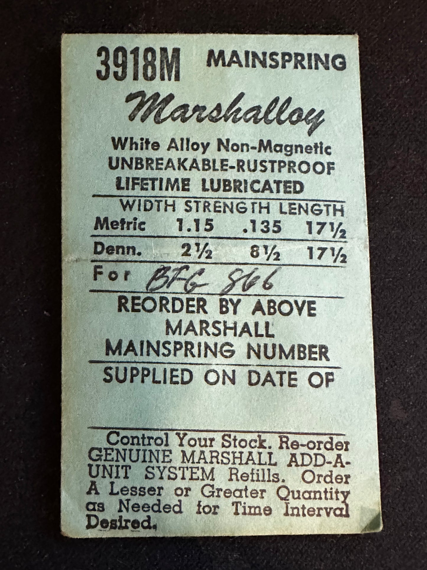 Marco Marshalloy Mainspring 3918M for BFG caliber 866, 875 - Alloy