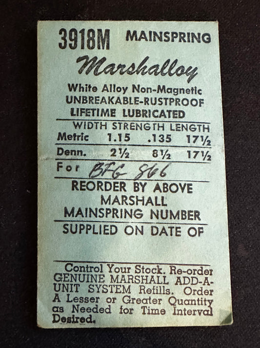 Marco Marshalloy Mainspring 3918M for BFG caliber 866, 875 - Alloy