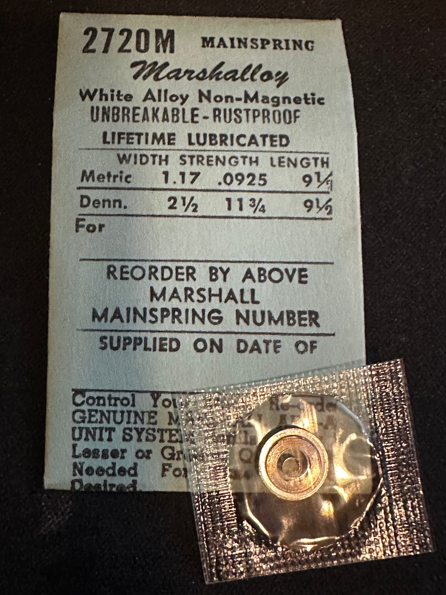 Marco Marshalloy Mainspring 2720M for ETA caliber 980, 984 - Alloy