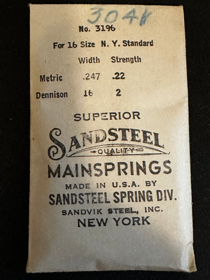 Sandsteel Mainspring for 16s N.Y. Standard No. 3196 - Steel