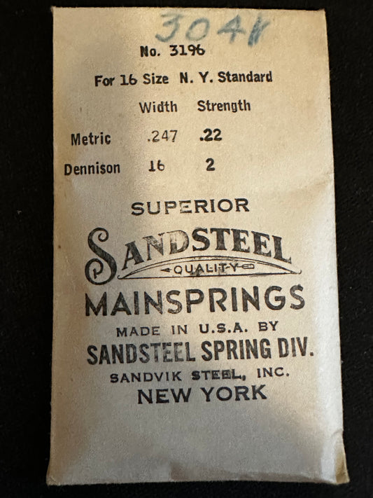 Sandsteel Mainspring for 16s N.Y. Standard No. 3196 - Steel