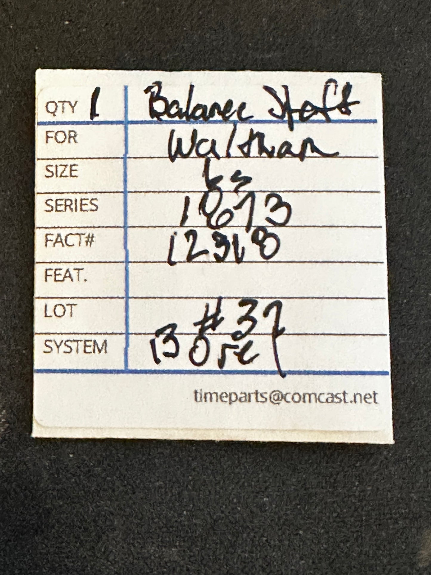 Waltham Factory Balance Staff for 6s Model 1873 No. 12318