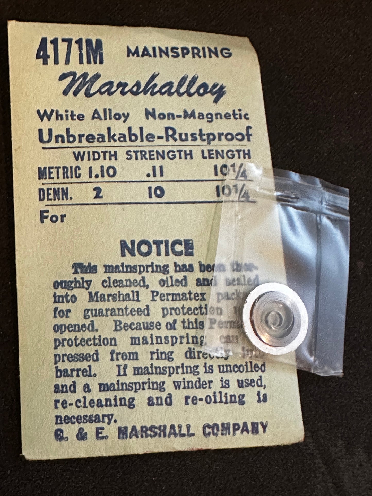 Marco Marshalloy Mainspring 4171M for Elgin 938, Waltham 853, Forster 189 - Alloy
