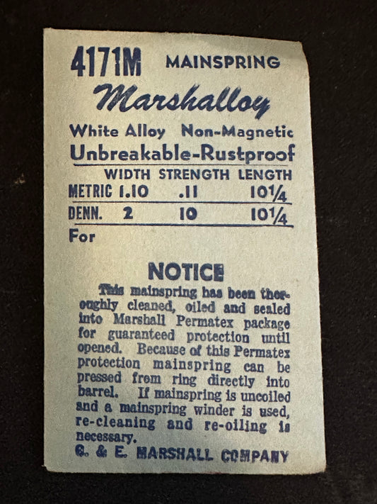 Marco Marshalloy Mainspring 4171M for Elgin 938, Waltham 853, Forster 189 - Alloy