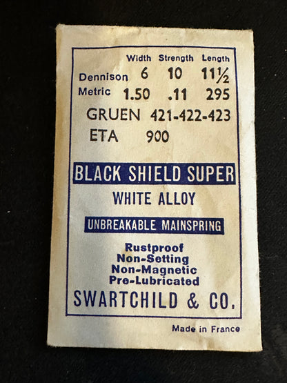 Swartchild Black Shield SUPER Mainspring for ETA 900, Gruen 421, 422, 423 - Alloy