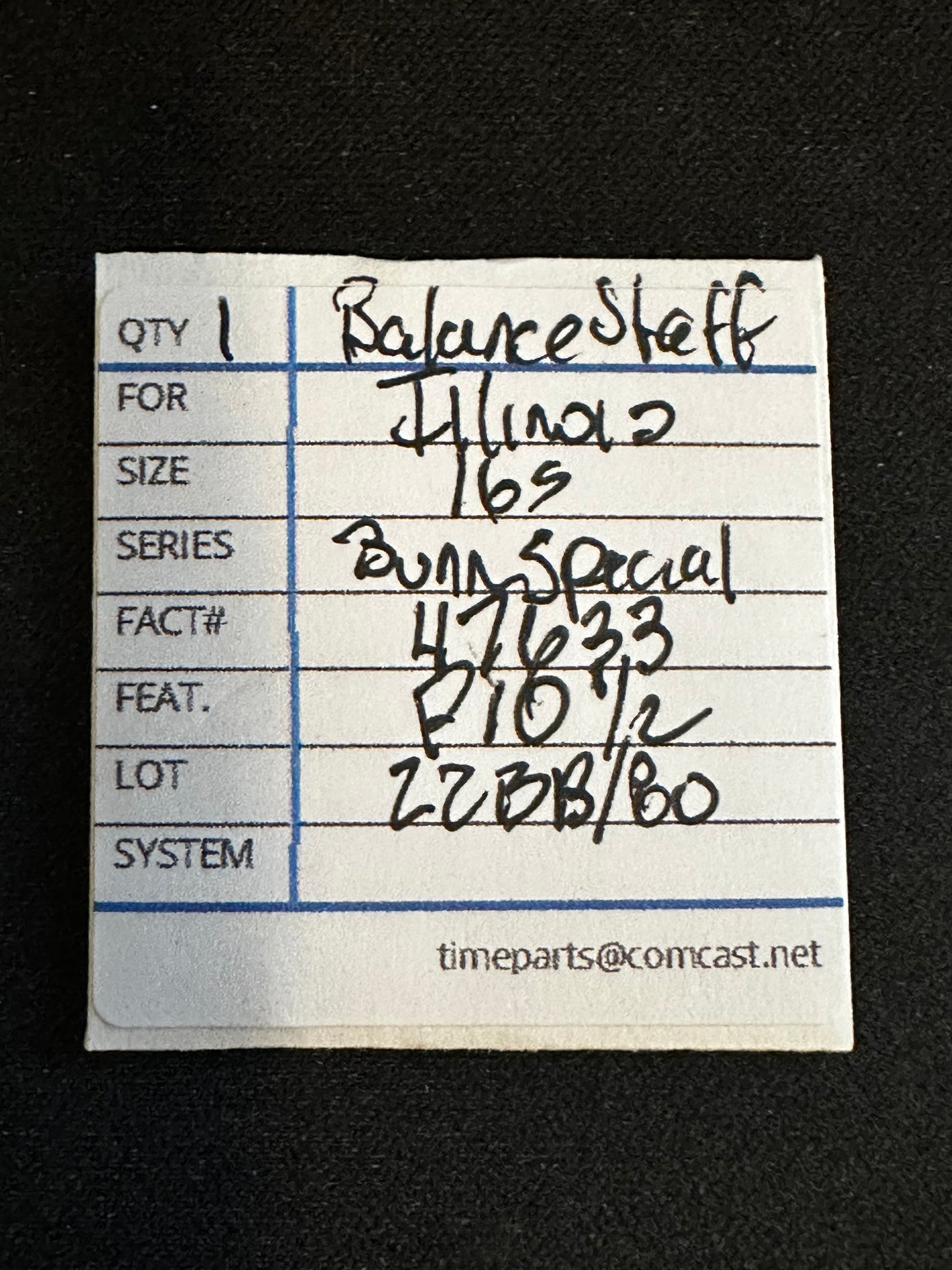 Illinois Factory Balance Staff for 16s Pocket Watch movements No. 47633