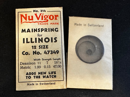 NuVigor Mainspring #314 for Illinois 12s movements Factory No. 47349 - Steel