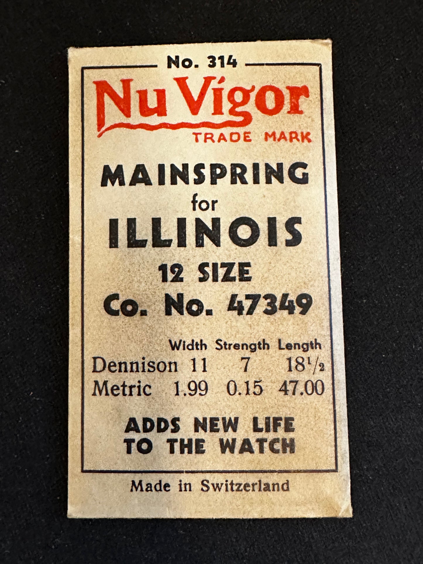 NuVigor Mainspring #314 for Illinois 12s movements Factory No. 47349 - Steel