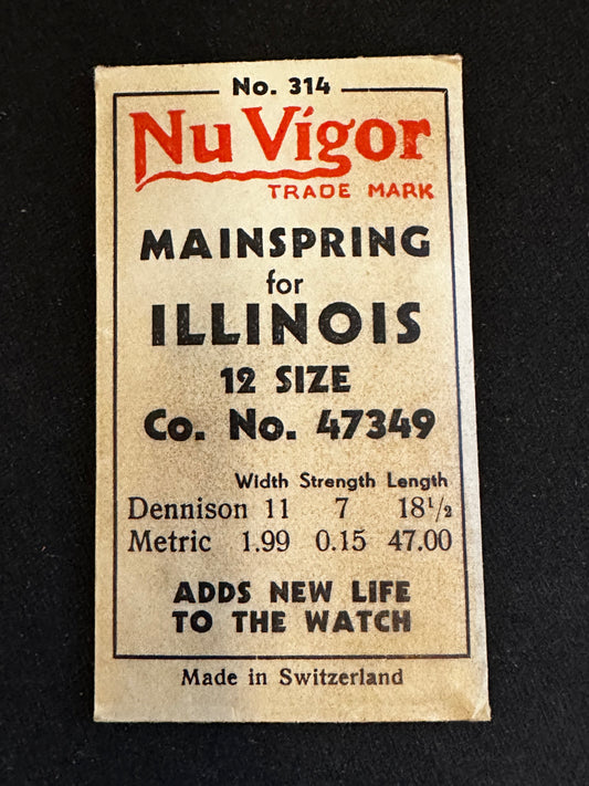 NuVigor Mainspring #314 for Illinois 12s movements Factory No. 47349 - Steel
