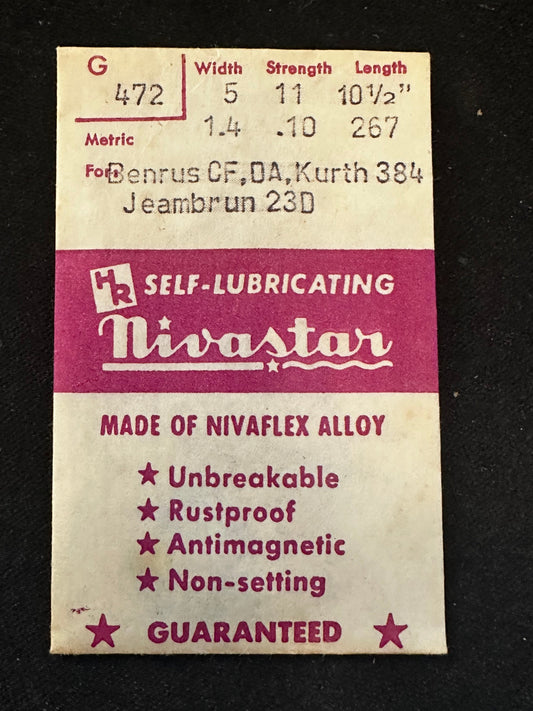 HR Nivastar Mainspring G472 for Kurth 384, Benrus CF, DA, Jeambrun 23D - Alloy