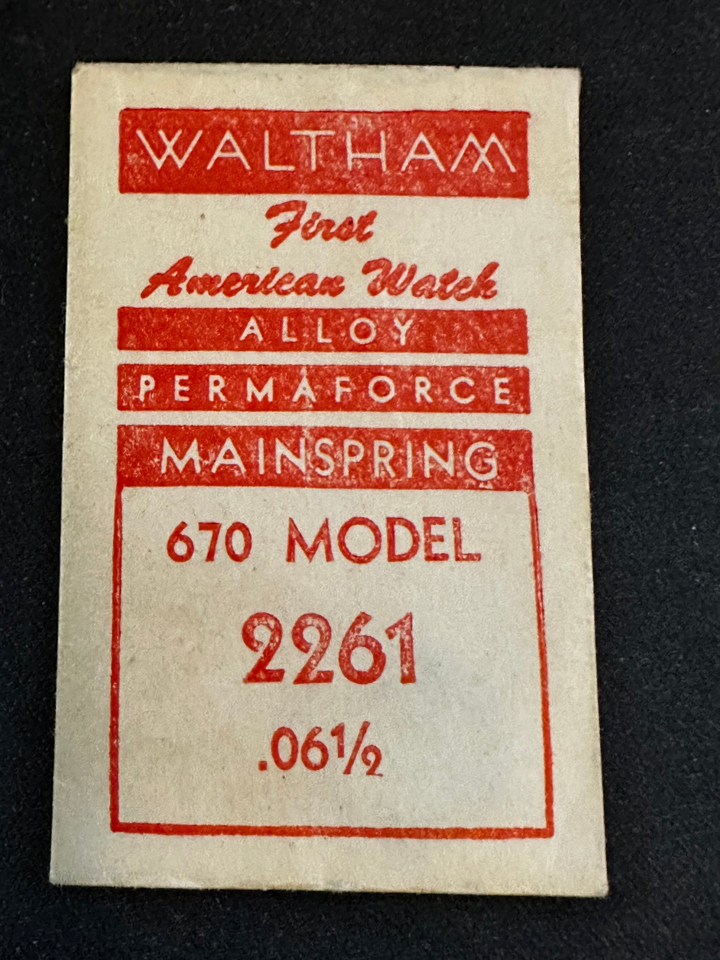 Waltham Factory Mainspring for Model 670 Watches No. 2261 / 2244 - Alloy