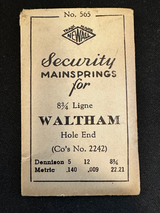 Newall Security Mainspring #565 Waltham No. 2242 for 8¾ Ligne Model 870 - Steel