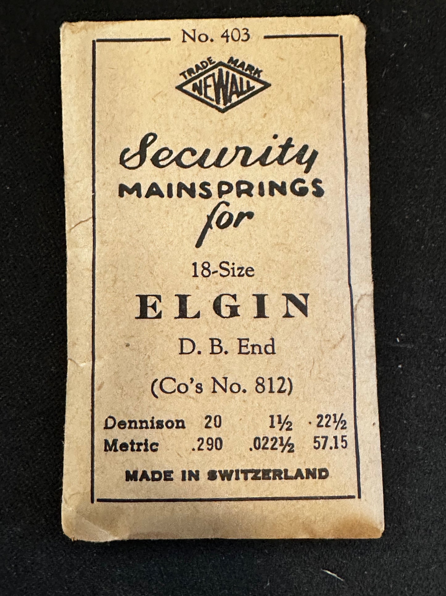 Newall Security Mainspring #403 for Elgin 18s Factory No. 812 - Steel