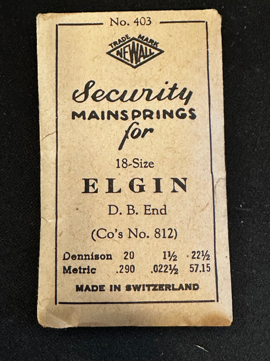 Newall Security Mainspring #403 for Elgin 18s Factory No. 812 - Steel