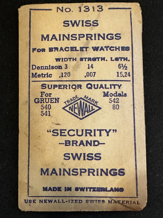 Newall Security Mainspring #1313 for Gruen caliber 80, 540, 541, 542 - Steel