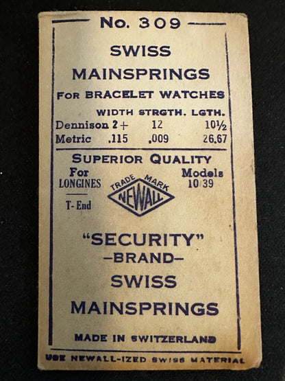 Newall Security Mainspring #309 for Longines 10.39 caliber movement - Steel