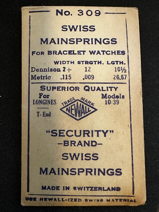 Newall Security Mainspring #309 for Longines 10.39 caliber movement - Steel