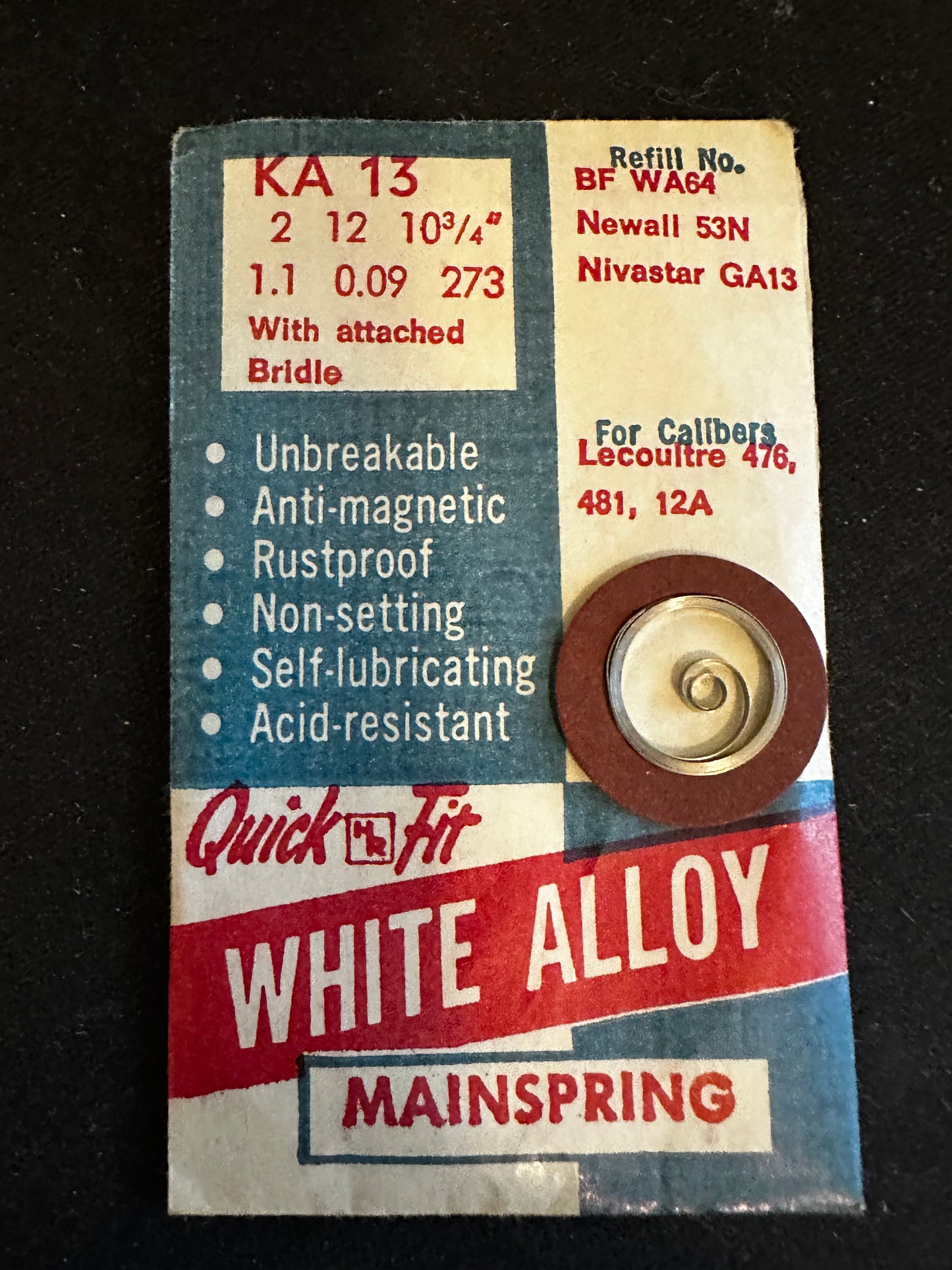 HR Quick Fit Mainspring KA13 for LeCoultre 476, 481, 12A Automatic - Alloy