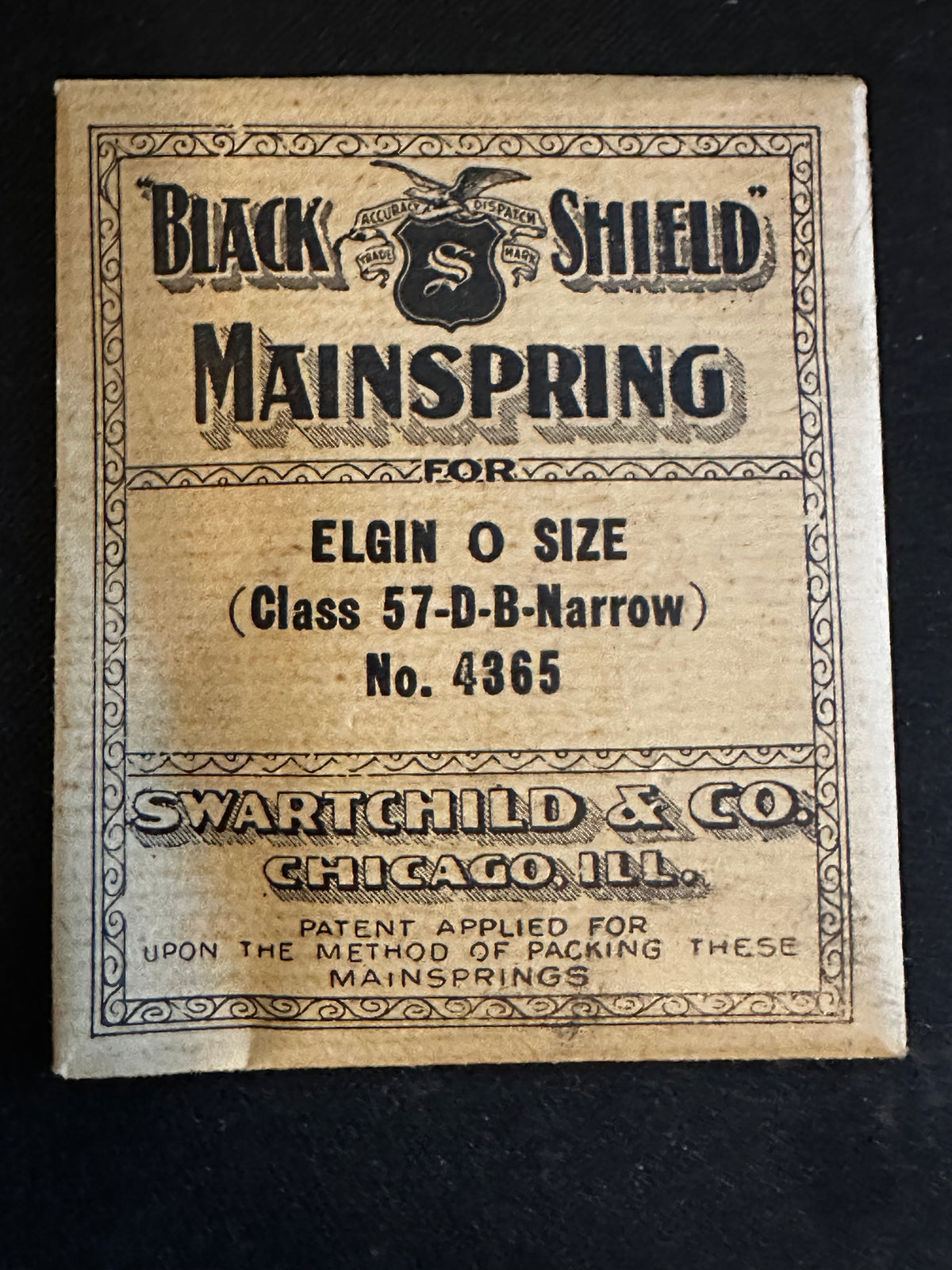 Swartchild Black Shield Mainspring #4365 for Elgin 0s No. 825 - Steel