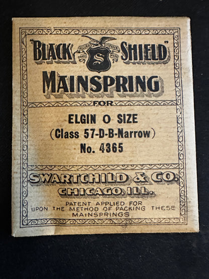 Swartchild Black Shield Mainspring #4365 for Elgin 0s No. 825 - Steel