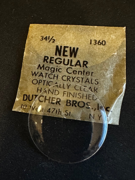 Dutcher Bros 34½ Pocket Watch Crystal 34.54mm (1.360") - New