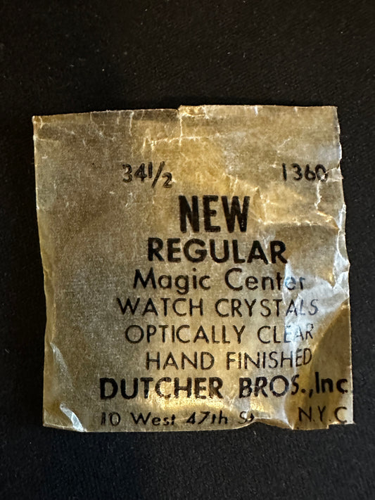 Dutcher Bros 34½ Pocket Watch Crystal 34.54mm (1.360") - New