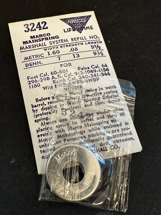 Marco Mainspring #3242 for AS 913, 1049, 1159, 1828, Kurth 340, 341, 344, Felsa 64, 296, 298 - Steel