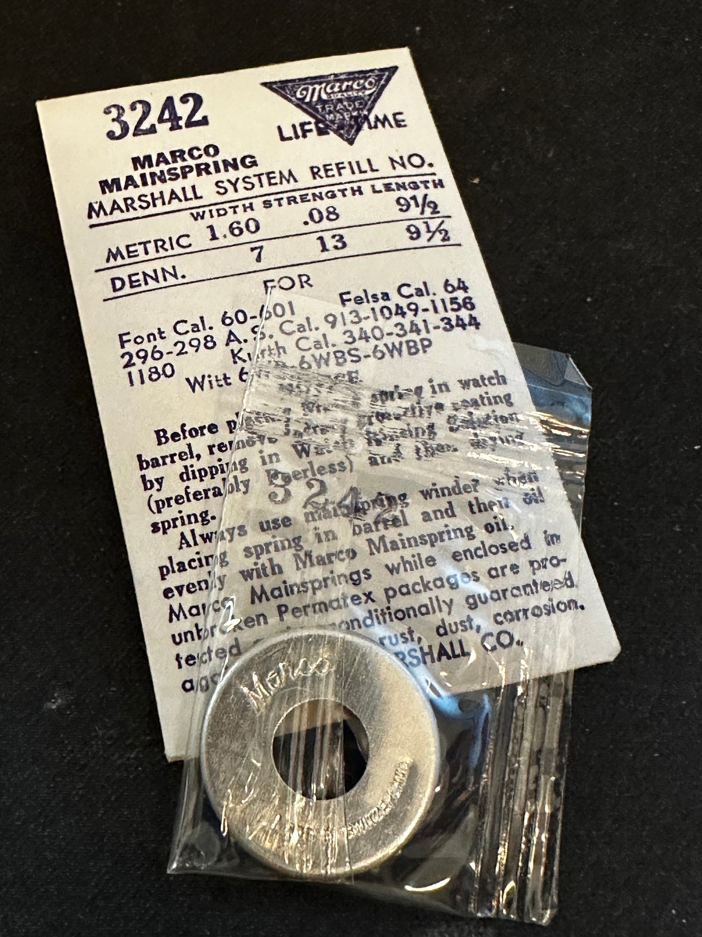 Marco Mainspring #3242 for AS 913, 1049, 1159, 1828, Kurth 340, 341, 344, Felsa 64, 296, 298 - Steel