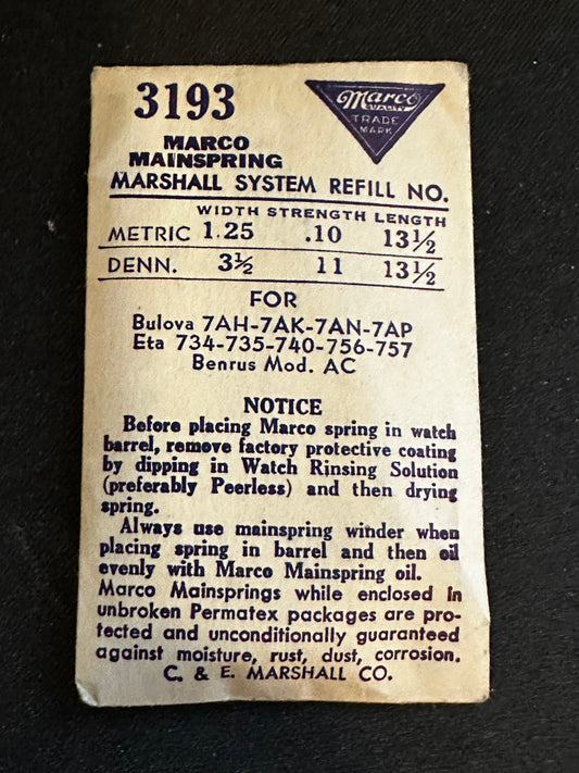 Marco Mainspring #3193 for Bulova 7AH, 7AK, 7AN, 7AP, ETA 734, 735, 740, 756, 757 - Steel