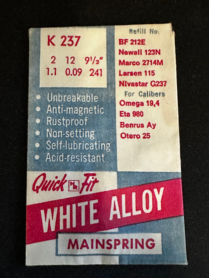 HR Quick Fit Mainspring K237 for Omega 19.4, ETA 980, Otero 25, Benrus AY - Alloy