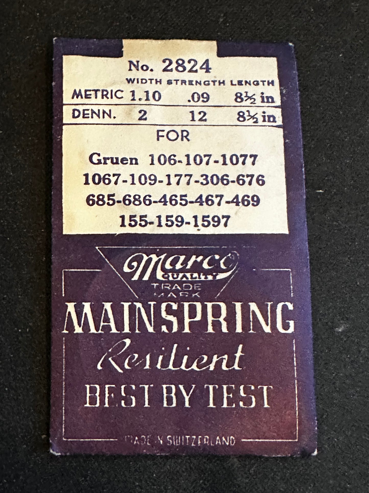 Marco Mainspring #2824 for A. Michel 80, 85, AS 442, 612, Gruen 106, 465 - Steel