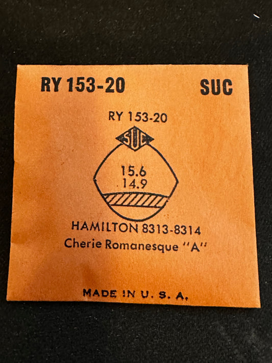 SUC Rocket Crystal RY 153-20 for HAMILTON Cherie Romanesque ladies watches - 15.6 x 14.9mm - New