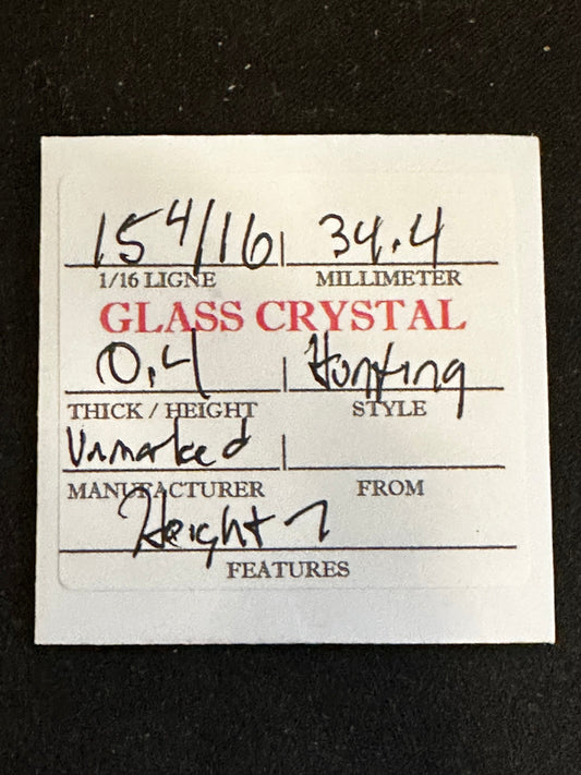 Vintage Glass Hunting Case Watch Crystal 15-4/16 (~34.4mm) - NOS