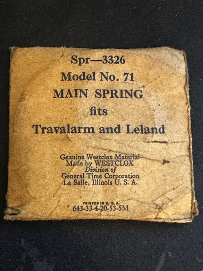 Westclox Factory Mainspring for Travalarm and Leland Model 71 Travel Clocks