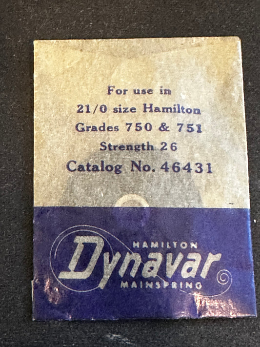 Hamilton Factory Dynavar Mainspring for 21/0s Hamilton Grades 750, 751, 761, 780 No. 46431 - Alloy