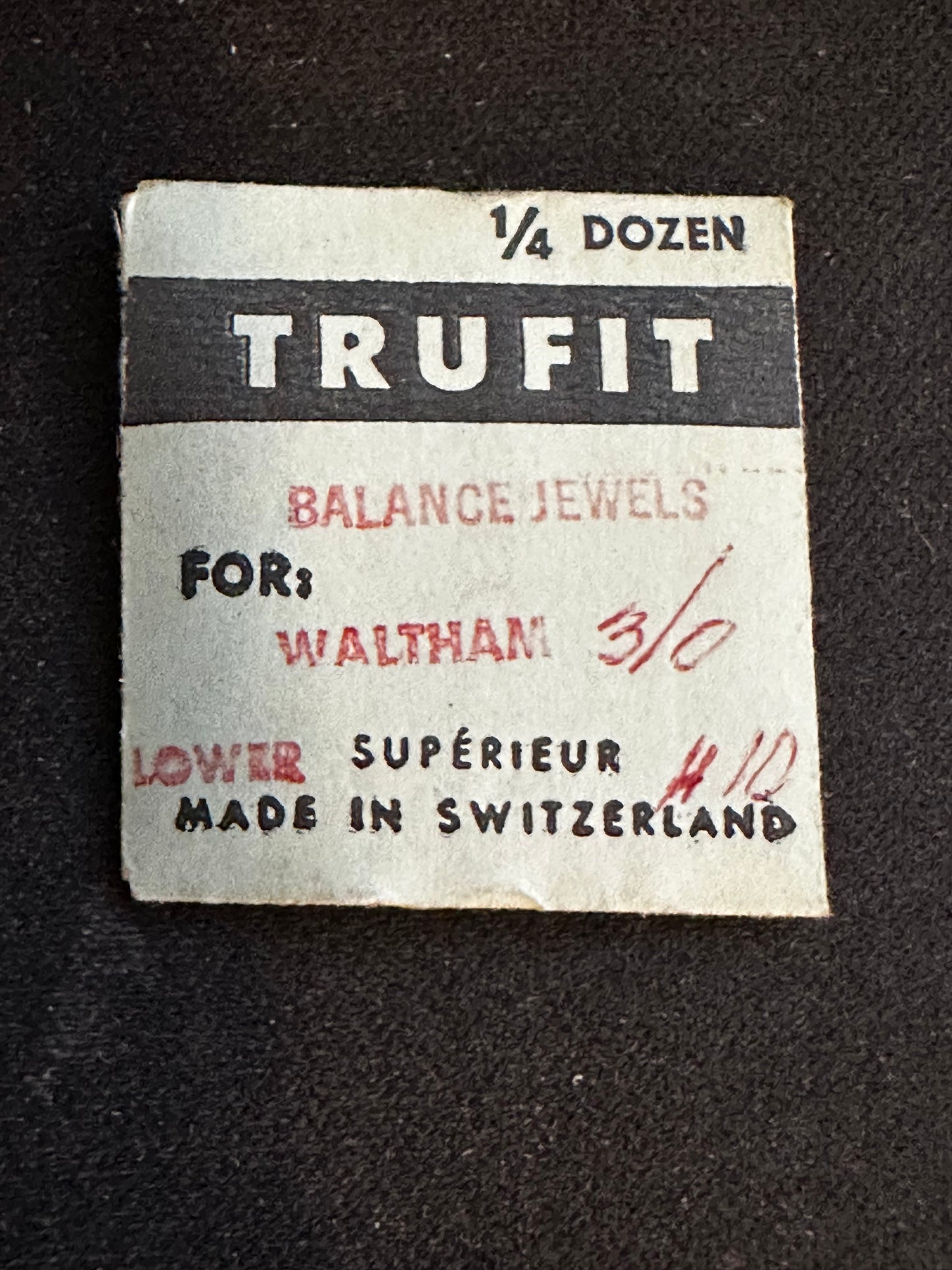 Trufit Waltham 3/0s Balance Lower Hole Jewels (3), No. 20367, Hole 10 - New