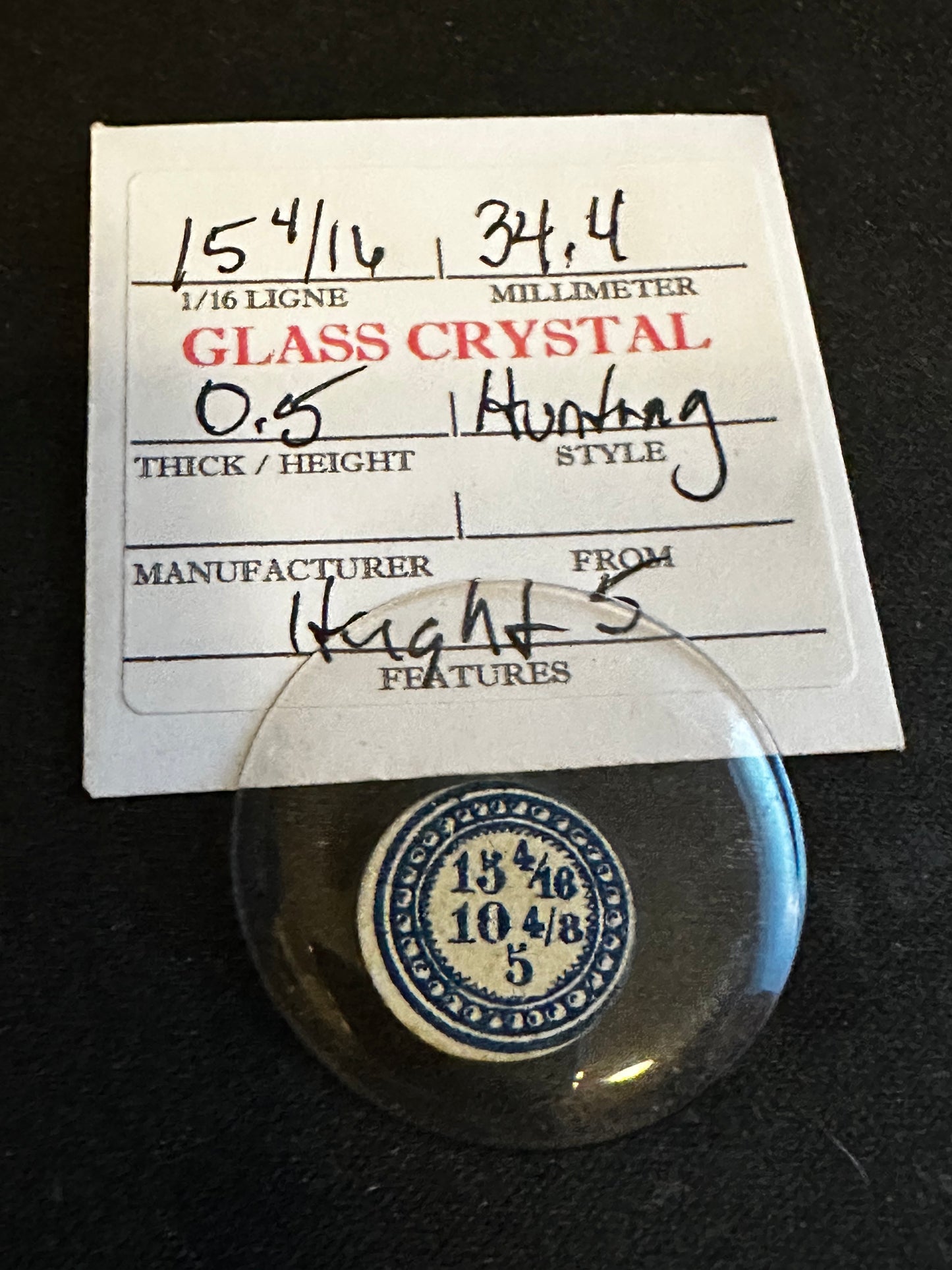 Vintage Glass Hunting Case Watch Crystal 15-4/16 (~34.4mm) - NOS
