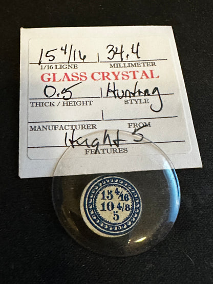 Vintage Glass Hunting Case Watch Crystal 15-4/16 (~34.4mm) - NOS
