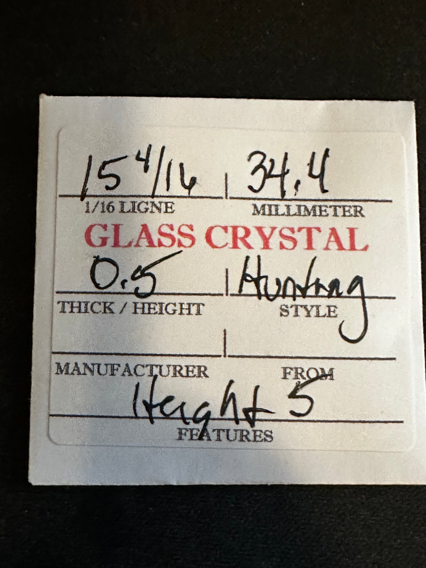 Vintage Glass Hunting Case Watch Crystal 15-4/16 (~34.4mm) - NOS