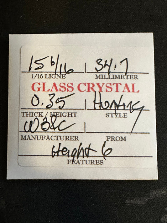 W. B. & C. Vintage Glass Hunting Case Watch Crystal 15-6/16 (~34.7mm) - NOS