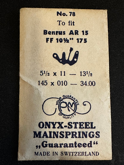 PM ONYX Steel Mainspring #78 for Font caliber 175, 176, Benrus caliber AR, AT
