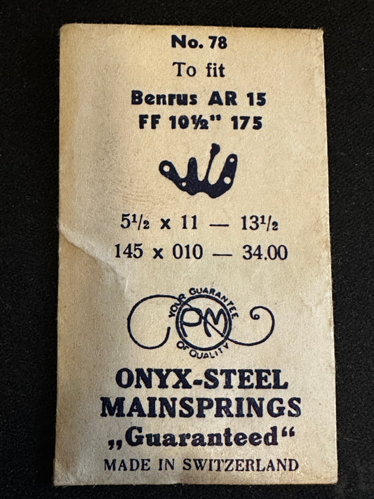 PM ONYX Steel Mainspring #78 for Font caliber 175, 176, Benrus caliber AR, AT