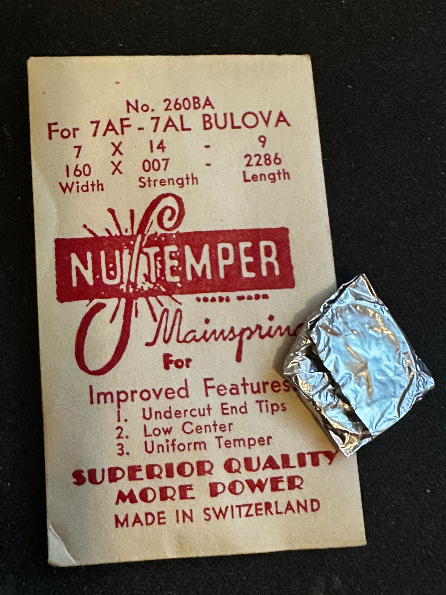 NuTemper Mainspring No. 260BA for Bulova caliber 7AF, 7AL movements - Steel