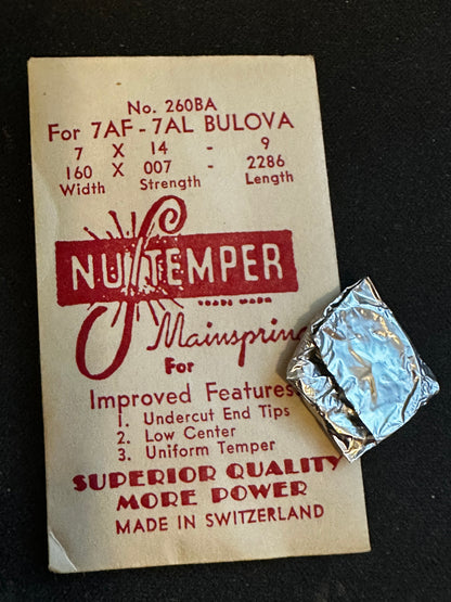 NuTemper Mainspring No. 260BA for Bulova caliber 7AF, 7AL movements - Steel