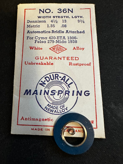 NEWALL Mainspring #36N for Cyma 420, ETA 1306, Felsa 279, Mido 1938 - Alloy