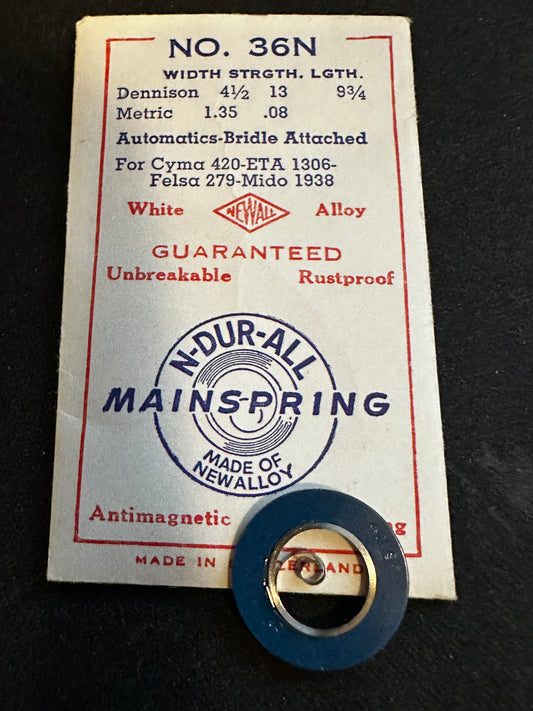 NEWALL Mainspring #36N for Cyma 420, ETA 1306, Felsa 279, Mido 1938 - Alloy