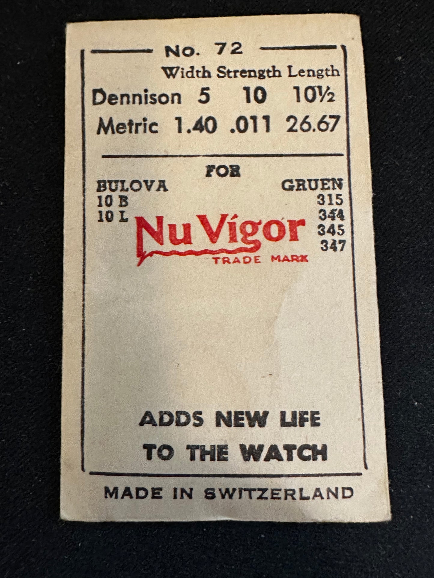 NuVigor Mainspring No. 72 for Bulova 10B, 10L movements - Steel