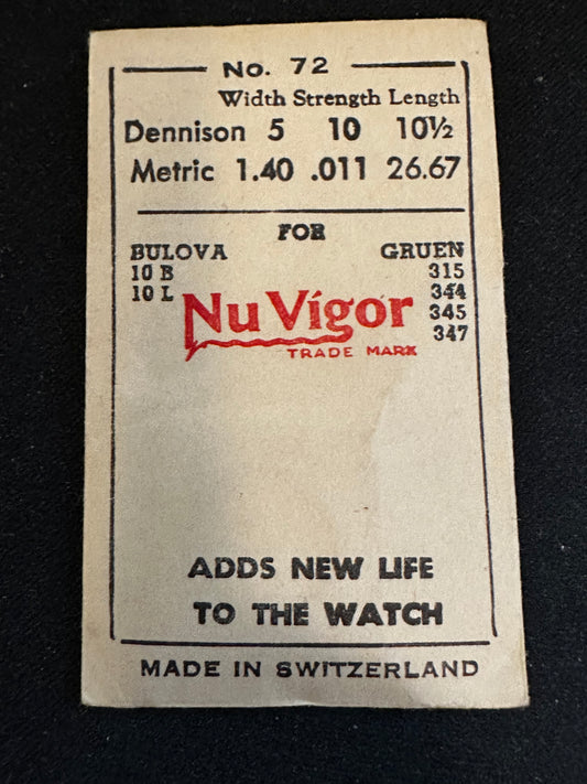 NuVigor Mainspring No. 72 for Bulova 10B, 10L movements - Steel